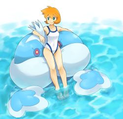 00s 10s 1girl blue_eyes breasts brown_hair competition_swimsuit creatures_(company) game_freak gen_5_pokemon gym_leader hari_(kureon) jellicent legs medium_breasts misty_(pokemon) nintendo one-piece_swimsuit orange_hair partially_submerged pokemon pokemon_(creature) pokemon_bw pokemon_hgss short_hair sitting smile soaking_feet swimsuit water