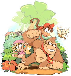 2girls 3boys almightychiru ape banana_bird baseball_cap beret blonde_hair bush cape crown diddy_kong dixie_kong donkey_kong donkey_kong_(series) donkey_kong_bananza donkey_kong_country donkey_kong_country_2 donkey_kong_country_3 earrings flower full_body gorilla grin hat jewelry king_k._rool looking_at_another monkey multiple_boys multiple_girls musical_note necktie nintendo open_mouth palm_tree pauline_(mario) pauline_(young)_(mario) ponytail shirt smile t-shirt tied_shirt tree