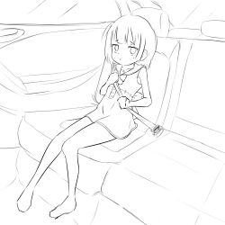 1girl anonymous_(4chan) car child dress monochrome motor_vehicle seatbelt sketch tagme worried