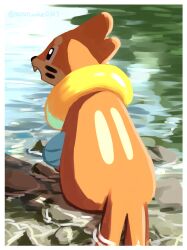 Rule 34 | border, brown fur, buizel, gen 4 pokemon, highres, nintendo, no humans, open mouth, outside border, pokemon, pokemon (creature), sei butsu bu, solo, water, white border