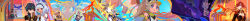 1boy 3girls :d absurdres aether_(genshin_impact) ahoge bandana battle black_hairband blonde_hair blue_eyes bodysuit braid breasts brown_hair chinchilla_ears cleavage colored_inner_hair earrings fingerless_gloves fire fish-shaped_pupils genshin_impact gloves green_bandana green_scarf hair_over_one_eye hairband highres incredibly_absurdres jewelry kachina_(genshin_impact) kinich_(genshin_impact) large_breasts long_hair long_image mavuika_(genshin_impact) mualani_(genshin_impact) multicolored_hair multiple_girls nakura_hakuto open_mouth red_eyes red_hair scarf smile swept_bangs symbol-shaped_pupils two-tone_hair upper_body very_long_hair waving white_gloves wide_image yellow_eyes