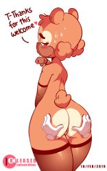 1girl animal_ears animated animated_gif anus artist_name ass ass_grab bidoof black_thighhighs blinking blush cleft_of_venus cowboy_shot creatures_(company) dated detached_sleeves diives disembodied_hand english_text female_focus from_behind furry furry_female game_freak gen_4_pokemon hair_tie half-closed_eyes hand_up heart highres looking_down nintendo nude open_mouth patreon_logo patreon_username personification pokemon pokemon_(creature) pussy red_eyes see-through_clothes simple_background solo spoken_heart standing sweat tail talking teeth text_focus thighhighs uncensored watermark white_background