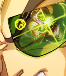 2boys absurdres antenna_hair close-up colored_skin commentary dragon_ball dragonball_z english_commentary furrowed_brow green_skin highres makankousappou male_focus mlix multiple_boys piccolo pointy_ears raditz reflection scouter
