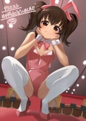 1girl animal_ears anise_tatlin black_hair breasts brown_eyes closed_mouth commission fake_animal_ears full_body leotard long_hair looking_at_viewer pantyhose playboy_bunny rabbit_ears rourou_ill skeb_commission smile solo strapless strapless_leotard tales_of_(series) tales_of_the_abyss twintails wrist_cuffs