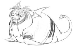 cosplay disgaea earrings etna_(disgaea) greyscale jewelry monochrome no_humans sketch twintails walrus what