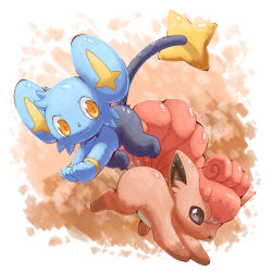 animal_focus brown_eyes gen_1_pokemon gen_4_pokemon nevedoodle nintendo no_humans orange_hair pokemon pokemon_(creature) shinx smile vulpix yellow_eyes
