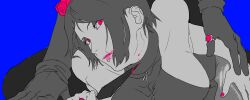 1boy 1girl blood breasts face_piercing flower gloves hair_flower hair_ornament holding holding_kunai holding_weapon jewelry konan_(naruto) kunai labret_piercing makeup naruto_(series) naruto_shippuuden obobkkp pink_blood ring uchiha_obito weapon