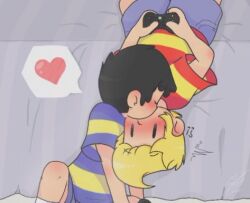 bad_tag black_hair blonde_hair child hat kiss lucas_(mother_3) mother_(series) mother_2 mother_3 ness_(mother_2) nintendo red_hat shirt shota striped_clothes striped_shirt super_smash_bros. yaoi