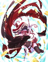 1girl absurdres arrow_through_heart bicorne black_coat black_thighhighs coat coin cropped_jacket eyepatch gloves gold_coin gun hat heterochromia highres holding holding_gun holding_weapon hololive houshou_marine houshou_marine_(1st_costume) lace lace-trimmed_legwear lace_trim leotard leotard_under_clothes miniskirt pirate pirate_hat pleated_skirt red_eyes red_hair red_skirt see-through_clothes see-through_leotard skirt sleeveless sleeveless_jacket tatsunami1379 thighhighs virtual_youtuber weapon white_gloves yellow_eyes