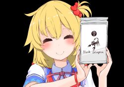 1girl akai_haato akai_haato_(1st_costume) black_background blonde_hair blush closed_eyes closed_mouth hair_ornament heart heart_hair_ornament highres hololive kuuneru514 long_hair looking_at_viewer one_side_up shirt solo virtual_youtuber white_shirt