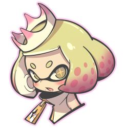 Rule 34 | 1girl, absurdres, bare shoulders, blonde hair, blunt bangs, blush, bob cut, coat, crown, deformed, gradient hair, highres, inkling, looking at viewer, mini crown, mole, mole under mouth, multicolored hair, newbear, nintendo, open mouth, outline, pearl (splatoon), pink hair, pink outline, portrait, short eyebrows, simple background, sleeveless, sleeveless coat, solo, splatoon (series), splatoon 2, star-shaped pupils, star (symbol), symbol-shaped pupils, transparent background, white coat, yellow eyes, yellow pupils, zipper pull tab