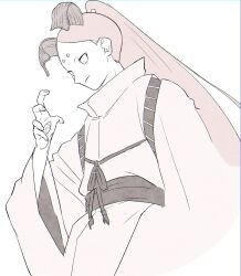 alien boruto:_naruto_next_generations byakugan closed_mouth color1242 colored_skin cowboy_shot curved_horns eye_in_palm highres horns long_hair naruto_(series) ootsutsuki_momoshiki ponytail robe simple_background sketch very_long_hair white_background white_eyes white_hair white_robe white_skin