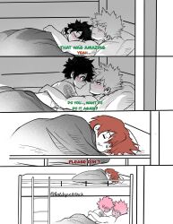 2boys 3boys aftersex aneclipseatdusk bakudeku bakugou_katsuki bed blush boku_no_hero_academia bones_(company) completely_nude curly_hair double_bed embarrassed freckles green_eyes green_hair kirishima_eijirou large_hair lying messy_hair midoriya_izuku multiple_boys nude red_eyes red_hair scar scar_on_arm sex shounen_jump speeling spiked_hair sweatdrop yaoi