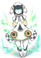 Rule 34 | 1girl, 5 108a, absurdres, android, blue eyes, blue sclera, blue tongue, blush, clothed robot, colored sclera, colored skin, colored tongue, dia (world flipper), dress, highres, humanoid robot, mechanical skirt, metal skin, robot, solo, world flipper
