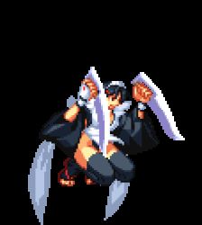 animated animated_gif breasts butterfly_swords cleavage dual_wielding fighting fingerless_gloves gloves hip_focus holding iroha_(samurai_spirits) japanese_clothes large_breasts lowres maid maid_headdress midair samurai_spirits sandals short_hair slashing thick_thighs thighhighs thighs weapon wide_sleeves zouri