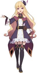 1girl bare_shoulders black_dress blonde_hair boots dress hand_up highres katainaka_no_ossan_kensei_ni_naru long_hair long_sleeves looking_at_viewer lucy_diamond official_art open_mouth pink_eyes smile solo suspenders transparent_background very_long_hair