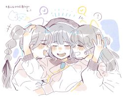 ! 3girls 4th_live_dream_~bloom_the_dream_believers~ animification bare_shoulders black_hair black_ribbon blunt_bangs blush braid clothing_cutout collared_dress colored_speech_bubble commentary dated dream_believers dress grin group_hug hair_ribbon hashtag hayama_fuka heart highres holding holding_microphone hug kurusu_rin link!_like!_love_live! long_hair long_sleeves love_live! microphone multi-tied_hair multiple_girls official_alternate_costume open_mouth pink_dress ponytail real_life ribbon sakurai_hina shoulder_cutout side_braids sidelocks smile speech_bubble spoken_exclamation_mark spoken_heart symbol-only_commentary voice_actor woodonly