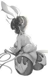! 1girl animal_ears ass azur_lane back bad_id bad_twitter_id bell breasts cameltoe choker commentary_request constricted_pupils cropped_legs deep_skin disembodied_hand double_bun fake_animal_ears flower food from_behind grabbing_another&#039;s_ass greyscale groping hair_bun hair_flower hair_ornament huge_ass large_breasts leotard magister mochi mochitsuki monochrome neck_bell ning_hai_(azur_lane) ning_hai_(moon_palace_rabbit)_(azur_lane) pantyhose playboy_bunny rabbit_ears rabbit_tail short_hair sideboob solo_focus surprised tail wagashi
