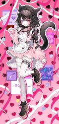 1girl animal_ears apron black_choker black_hair black_nails black_shoes blue_eyes breasts cat_ears cat_girl cat_tail choker commission dress final_fantasy final_fantasy_xiv gradient_hair heart_apron heterochromia kcc_9646 looking_at_viewer maid_headdress miqo&#039;te mismatched_thighhighs multicolored_hair needy_girl_overdose pink_dress pink_hair pink_sweater platform_shoes red_eyes shoes skeb_commission solo streaked_hair sweater sweater_dress tail thighhighs warrior_of_light_(ff14) white_thighhighs