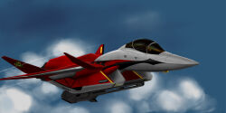 3d absurdres ace_combat ace_combat_7 aircraft airplane blue_sky canards canopy_(aircraft) cloud commentary_request contrail crossover energy_cannon fighter_jet flying fusion gunpod highres macross macross_frontier mecha military military_vehicle robot roundel s.m.s. science_fiction sky user_addm3542 variable_fighter x-02s_strike_wyvern