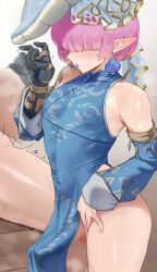 1boy afterimage blue_lips bulge cece_hat_(zelda) censored commentary covered_erect_nipples covered_penis crossdressing detached_sleeves english_commentary erection erection_under_clothes frostbite_set_(zelda) hair_over_eyes hand_on_own_thigh handjob_gesture jtveemo link male_focus mosaic_censoring mushroom_earrings mushroom_hat nintendo no_pants official_alternate_costume official_alternate_hairstyle paid_reward_available penis penis_peek pink_hair pointy_ears short_hair solo steaming_body the_legend_of_zelda the_legend_of_zelda:_tears_of_the_kingdom thighs trap