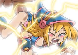 1boy 1girl bare_shoulders blonde_hair blue_eyes blush_stickers boots censored d: dark_magician_girl hat hetero jcm2 lightning loli long_hair mosaic_censoring open_mouth penis rape sex sex_from_behind shiny_skin solo_focus tears teeth testicles toon_dark_magician_girl wizard_hat yu-gi-oh!