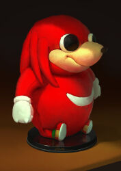 black_eyes fat fat_man gloves knuckles_the_echidna meme platform red_fur sitting smile sonic_(series) toy ugandan_knuckles yoshiyaki