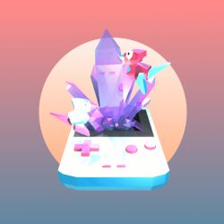 3d alternate_color animated animated_gif bird black_eyes commentary cortoony creature crystal english_commentary floating full_body game_boy game_boy_color gen_1_pokemon handheld_game_console nintendo no_humans pokemon pokemon_(creature) porygon shiny_pokemon spinning