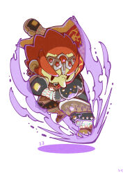 Rule 34 | 04sora40, 1boy, big nose, chibi, colored skin, full body, ganondorf, green skin, kicking, male focus, nintendo, orange hair, simple background, solo, super smash bros., the legend of zelda, the legend of zelda: ocarina of time, thick eyebrows, white background