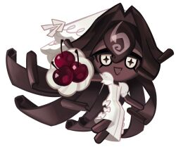 1girl black_forest_cookie bouquet bridal_veil bride brown_hair cherry chocolate chocolate_curls cookie_run cookie_run:_kingdom dark-skinned_female dark_skin dress flower food fruit game_cg hair_as_food hair_between_eyes holding holding_bouquet icing long_hair looking_at_viewer multicolored_hair official_art open_mouth puffy_short_sleeves puffy_sleeves short_sleeves simple_background smile solo star-shaped_pupils star_(symbol) streaked_hair symbol-shaped_pupils third-party_source transparent_background veil very_dark_skin very_long_hair wedding_dress white_dress yellow_eyes