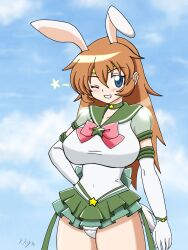 Rule 34 | 1girl, bishoujo senshi sailor moon, breasts, brown hair, charlotte e. yeager, highres, kino makoto, koshimizu ami, large breasts, leotard, sailor jupiter, solo, strike witches, voice actor connection, white leotard, world witches series