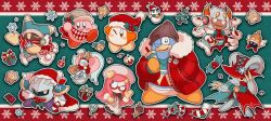 absurdres antlers beanie bell blank_eyes blue_eyes box brown_headwear candy candy_cane cape chilly_(kirby) chocolate christmas christmas_stocking christmas_tree claws closed_eyes coat cookie daroach deer_antlers disembodied_hand elfilin fangs food gift gift_box gingerbread_man glasses glef_life happy hat highres horns ice_cream jingle_bell king_dedede kirby kirby&#039;s_return_to_dream_land kirby:_planet_robobot kirby:_triple_deluxe kirby_(series) kirby_and_the_forgotten_land long_hair looking_at_viewer magolor mask meta_knight multiple_hands nintendo no_humans no_mouth no_nose one_eye_closed open_mouth pink_hair rayman_limbs red_cape red_coat red_headwear red_scarf ringle santa_hat scarf short_hair simple_background snowflakes standing susie_(kirby) sweater taranza top_hat waddle_dee waving winter_clothes winter_coat yellow_eyes