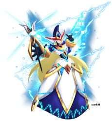 Rule 34 | \n/, absurdres, android, armor, armored dress, aura, axasempai, berkana (mega man), black bodysuit, black gloves, blonde hair, blue eyes, bodysuit, bracelet, breastplate, breasts, capcom, cast, casting spell, chest jewel, circuit board, digital dissolve, dress, electricity, electrokinesis, floating staff, gloves, glowing, hat, headphones, highres, holding, holding staff, jeweled hat, jewelry, joints, large breasts, lightning, lipstick, long dress, long hair, makeup, mechanical wings, mega man (series), mega man x (series), mega man x dive, mega man xtreme 2, pink lips, plate armor, robot, robot girl, robot joints, serious, shoulder armor, shoulder spikes, simple background, sparks, spikes, staff, turtleneck, white background, white dress, wide hips, wings, witch, witch hat, wristband