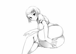 1girl censored clothes_lift female_focus female_masturbation greyscale hair_ornament hairclip masturbation monochrome niko niko_(azurite) panties pussy shirt_lift short_hair solo thong underwear