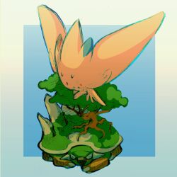 blue_background creatures_(company) drawfag game_freak gen_4_pokemon highres nintendo no_humans open_mouth pokemon pokemon_(creature) simple_background sleeping togekiss torterra white_background