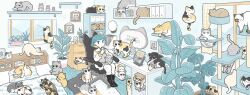 Rule 34 | 1girl, aiguillette, alarm clock, animal, animal on lap, bed, bed sheet, black boots, black cat, black eyes, blanket, blonde hair, blue hair, book, boots, box, brand name imitation, brown cat, calico (pattern), calico cat, camouflage, carpet, cat, cat on keyboard, cat tower, chair, clock, closed eyes, closed mouth, coffee, colored inner hair, colorpoint, commentary, computer, computer keyboard, cup, curtains, dot mouth, drawer, drawing (object), earrings, epaulettes, fish, google, green cat, grey cat, half-closed eyes, hand up, hat, highres, holding, holding stylus, iguana taisa, indoors, jacket, jewelry, licking own tail, looking at another, looking at viewer, lying, maneki-neko, matryoshka doll, military uniform, monitor, monstera deliciosa, mountain, multicolored hair, on chair, on lap, on side, open drawer, orange cat, original, pants, petting, photo (object), picture frame, pillow, plant, potted plant, search bar, shelf, short hair, sitting, sleeping, spilling, standing, stud earrings, stylus, swivel chair, tablet pc, tissue, tissue box, too many, too many cats, unworn hat, unworn headwear, wall shelf, whiskers, white cat, white hat, white jacket, white pants, window
