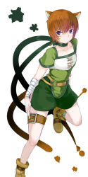 1girl animal_ears bad_id bad_pixiv_id bandages belt brown_hair cat_ears cat_girl cat_tail facial_mark female_focus fire_emblem fire_emblem:_path_of_radiance laguz_(race) lethe_(fire_emblem) long_image nintendo o-ring o-ring_belt orange_hair purple_eyes shiina_maru short_hair shorts side_slit side_slit_shorts solo tail tall_image thigh_strap white_background