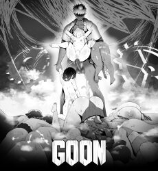 1boy 6+girls absurdres after_vaginal aftersex ahegao ass breasts carrying carrying_multiple_people carrying_person censored chloe_von_einzbern clothing_aside completely_nude cum cumdrip dark-skinned_female dark_skin doom_(series) drill_hair emiya_shirou fanny_packing fate/kaleid_liner_prisma_illya fate_(series) feet full_nelson grabbing_another&#039;s_arm greyscale highres huge_ass huge_breasts illyasviel_von_einzbern kmvt loli long_hair luviagelita_edelfelt miyu_edelfelt monochrome mosaic_censoring multiple_girls nipples nude panties panties_aside parody penis pussy sex spread_legs thighs tohsaka_rin tongue tongue_out two_side_up underwear unlimited_blade_works_(reality_marble) vaginal