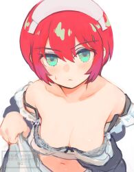 1girl amate_yuzuriha breasts cleavage gundam gundam_gquuuuuux highres maid maid_headdress medium_breasts red_hair shimura_(hosshi) short_hair sweatdrop tagme