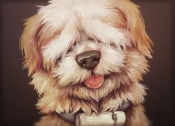 animal_collar animal_focus close-up collar commentary dated dog english_commentary gab_(kyokugen_dasshutsu) hair_over_eyes kyokugen_dasshutsu no_humans nostrils sigmacatdilemma signature solo tongue tongue_out zero_escape:_toki_no_dilemma