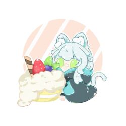 1girl animal_ears arknights cat_ears cat_girl cat_tail chibi food fruit green_eyes highres hiroyo38110 rosmontis_(arknights) solo strawberry tail