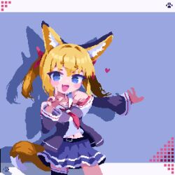 1girl @_@ animal_ears animated birdman46049238 blinking fox_ears fox_girl fox_tail navel off_shoulder original pixel_art single_thighhigh skirt solo tagme tail thighhighs video