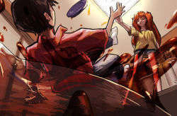 Rule 34 | 1boy, 1girl, domestic violence, the end of evangelion, highres, ikari shinji, neon genesis evangelion, socks, souryuu asuka langley, tagme
