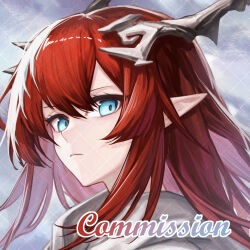 1girl aqua_eyes arknights closed_mouth colored_tips floating_hair highres hime_cut horns mranz4869 multicolored_hair nine_(arknights) pointy_ears portrait red_hair slit_pupils