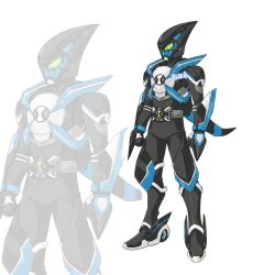 1boy alien armor belt ben_10 ben_10:_alien_force ben_10:_omniverse ben_10:_ultimate_alien ben_tennyson bodysuit breastplate compound_eyes elbow_spikes helmet highres humanization kamen_rider omnitrix pauldrons rider_belt shoulder_armor solo spikes to_ze tokusatsu xlr8