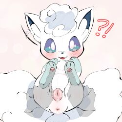 !? 1girl :3 absurdres alolan_form alolan_vulpix animal_pussy animal_sexualization anus bestiality blue_sclera blush canine_pussy colored_sclera disembodied_hand ear_wiggle female_focus fox from_above full_body gen_7_pokemon happy highres legs_up looking_at_viewer lying motion_lines nintendo on_back open_mouth pawpads pink_background pokemon pokemon_(creature) poking pov pussy pussy_juice red_leopard short_hair smile solo_focus straight-on uncensored white_eyes white_hair