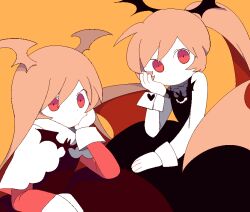 2girls black_dress demon_girl dress funamusea haiiro_teien long_hair multiple_girls pink_dress pink_hair ponytail raspbel_preserves rawberry_preserves siblings sisters super-yurmu