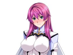 1girl aqua_eyes blue_eyes blush bodysuit breasts covered_erect_nipples game_cg gentle_sasaki impossible_clothes large_breasts large_variant_set long_hair looking_at_viewer non-web_source official_art pink_hair prism_reica purple_hair shindou_hatsune skin_tight smile solo soukou_senki_prism_reica transparent_background upper_body variant_set white_bodysuit