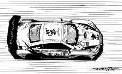 car from_above greyscale highres hikageno lexus lexus_sc monochrome motion_lines motor_vehicle no_humans race_vehicle racecar signature solo spoiler_(automobile) super_gt tom&#039;s_racing vehicle_focus