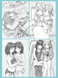 6+girls aqua_border bathtub bdsm bikini bondage border bound breasts highres holding_hands interlocked_fingers long_hair medium_breasts medium_hair multiple_girls original over-kneehighs sailor_collar small_breasts striped_sleeves swimsuit thighhighs wrist_cuffs yug_(ekaki) yuri
